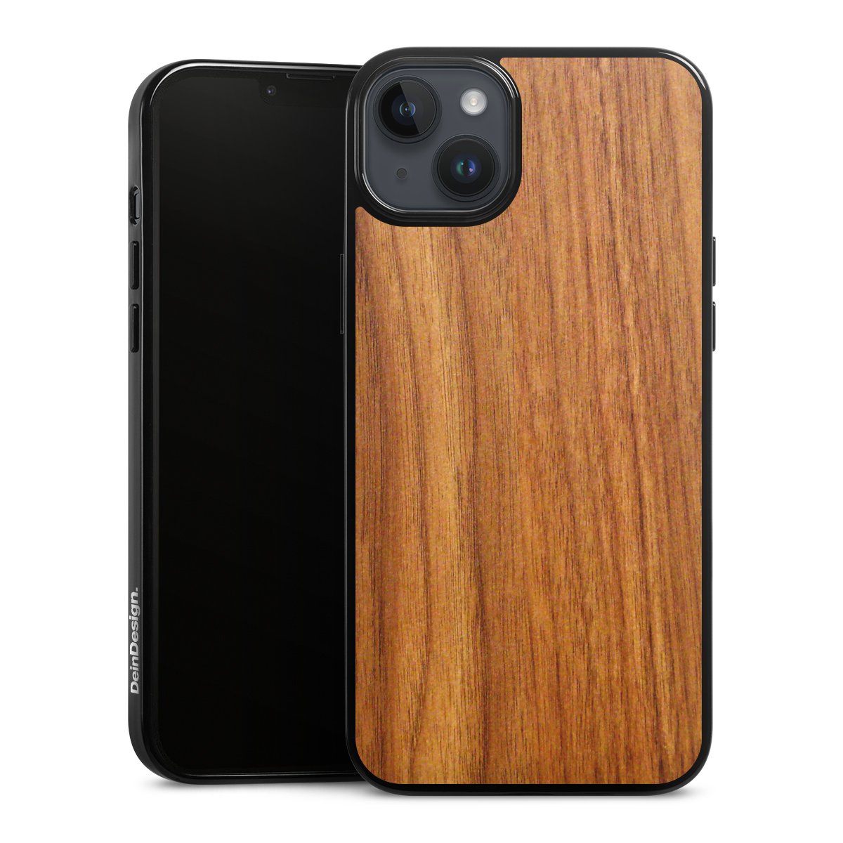 iPhone 14 Plus Handy Silikon Hülle Case schwarz Handyhülle Wood Larch Wooden Look