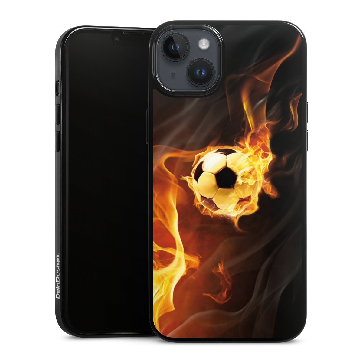 iPhone 14 Plus Handy Silikon Hülle Case schwarz Handyhülle Ball Fire Soccer