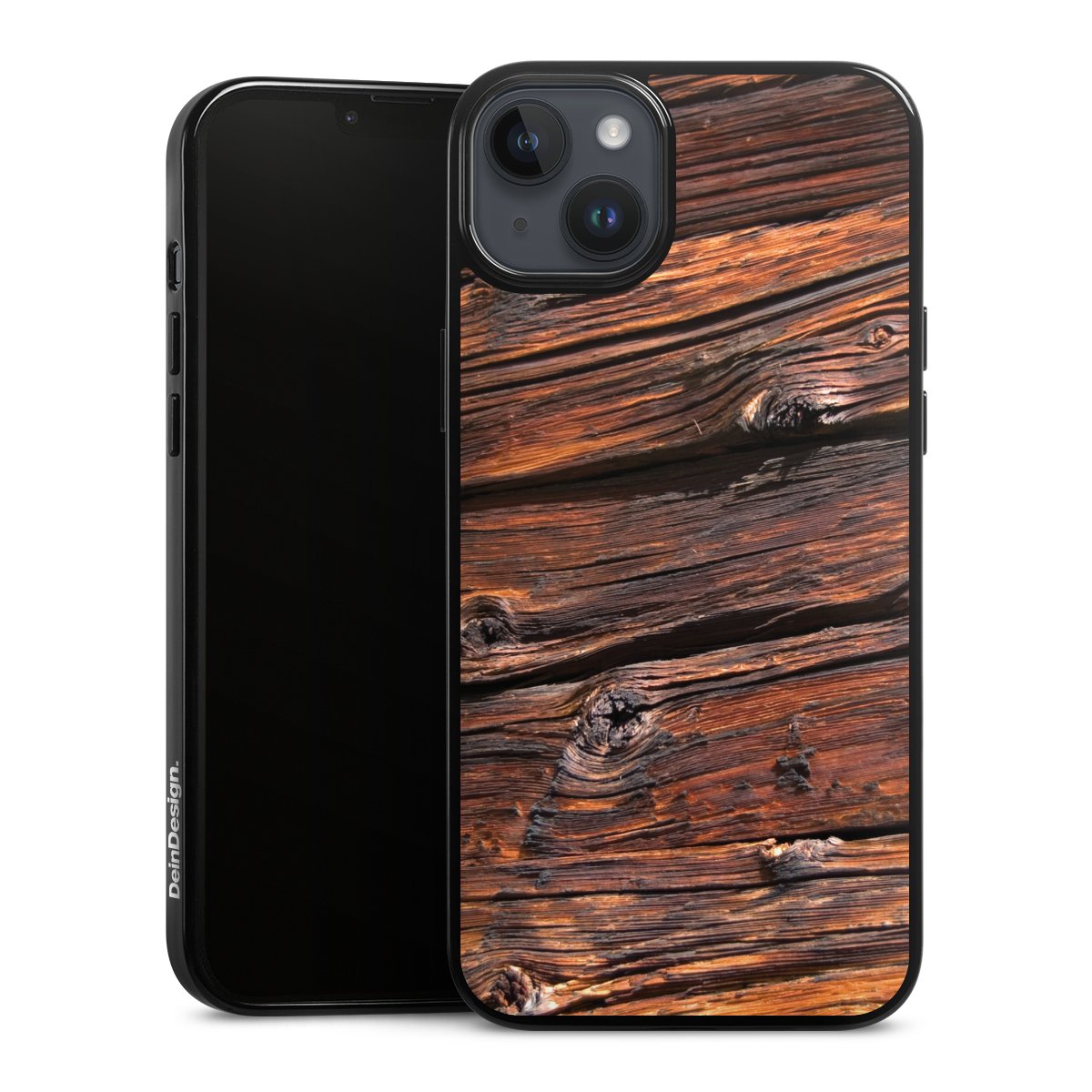 iPhone 14 Plus Handy Silikon Hülle Case schwarz Handyhülle Beams Wooden Look Wood