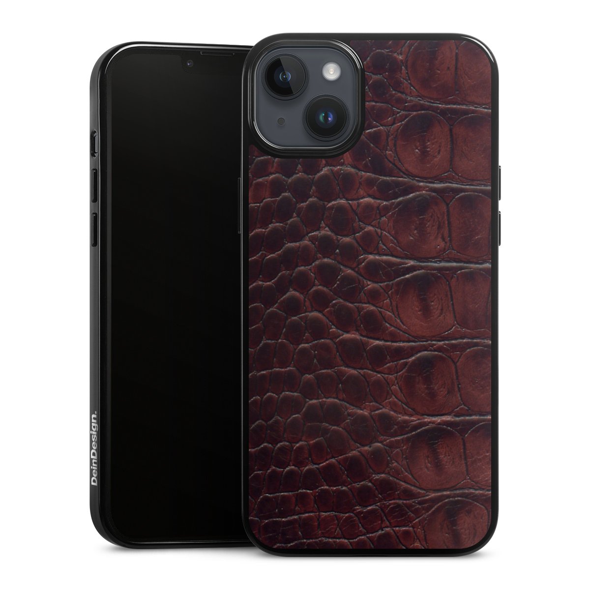 iPhone 14 Plus Handy Silikon Hülle Case schwarz Handyhülle Crocodile Animal Print Leather