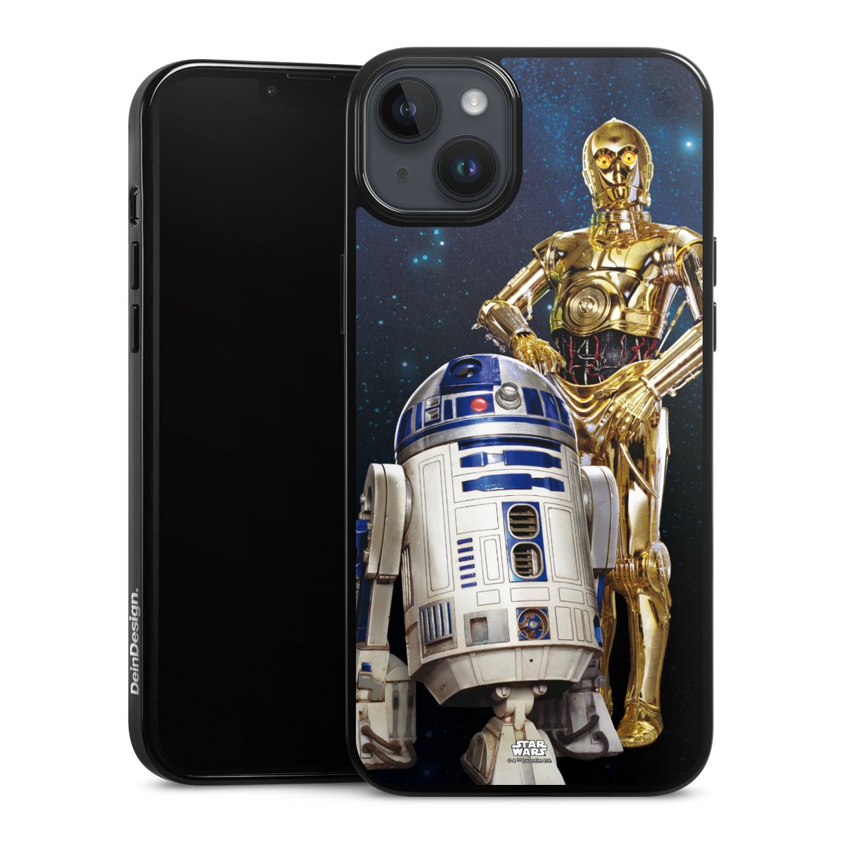 iPhone 14 Plus Handy Silikon Hülle Case schwarz Handyhülle Weltall Star Wars R2d2