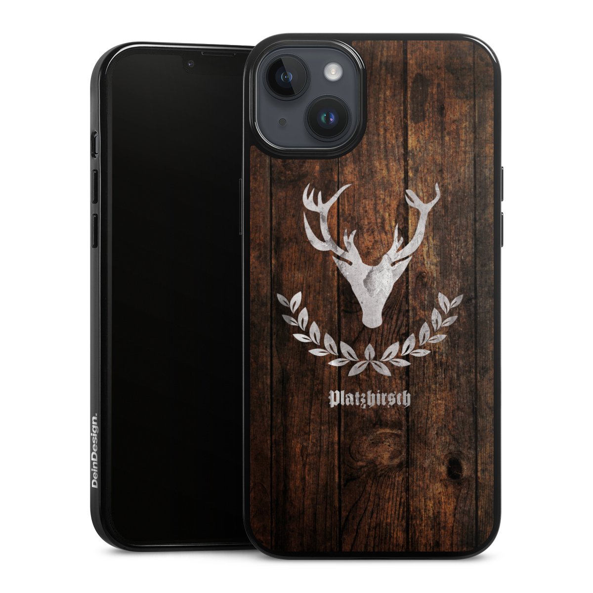 iPhone 14 Plus Handy Silikon Hülle Case schwarz Handyhülle Deer Wood Wooden Look