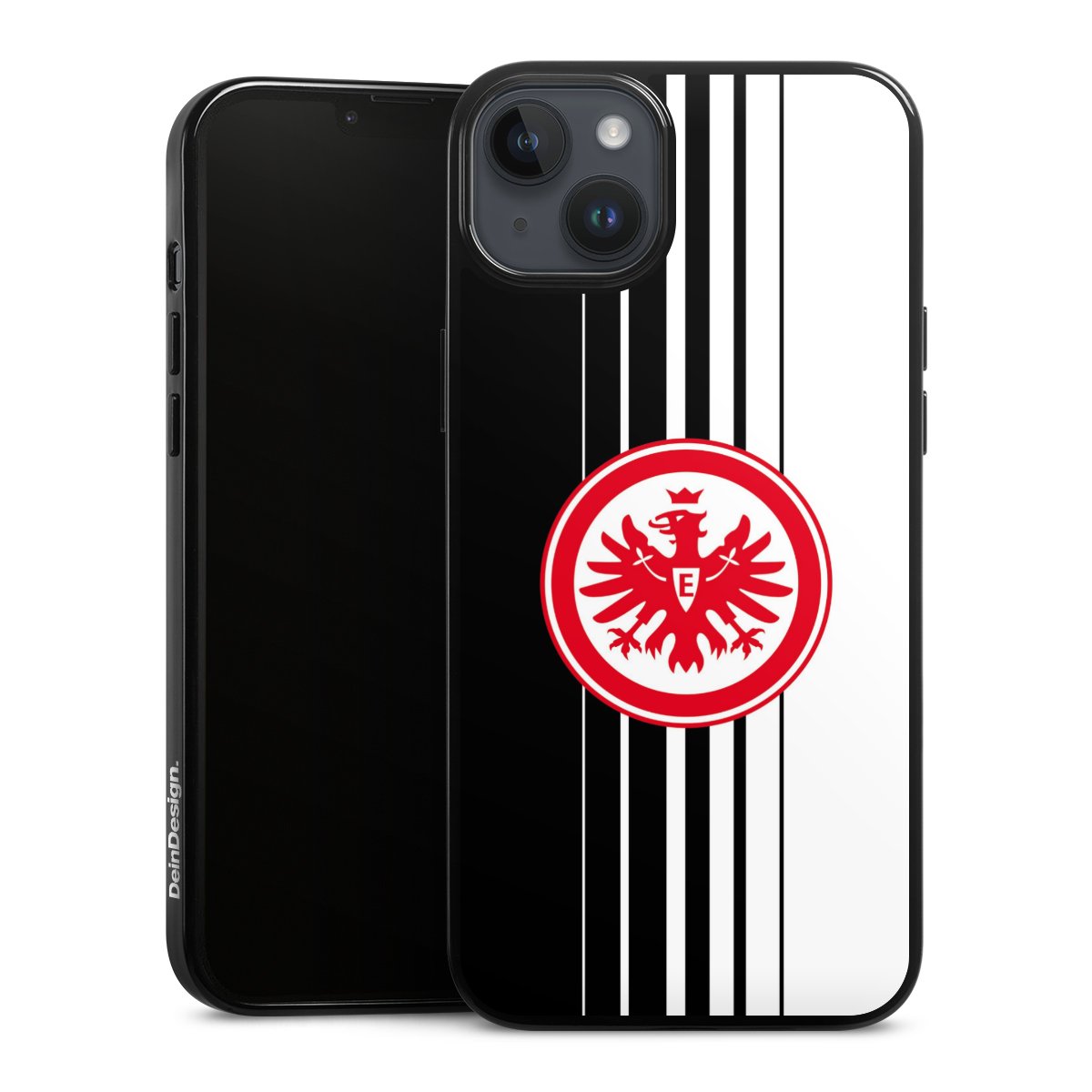 iPhone 14 Plus Handy Silikon Hülle Case schwarz Handyhülle Stripes Eintracht Frankfurt Official Licensed Product