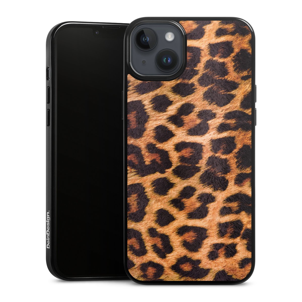 iPhone 14 Plus Handy Silikon Hülle Case schwarz Handyhülle Animal Print Leopard Fur