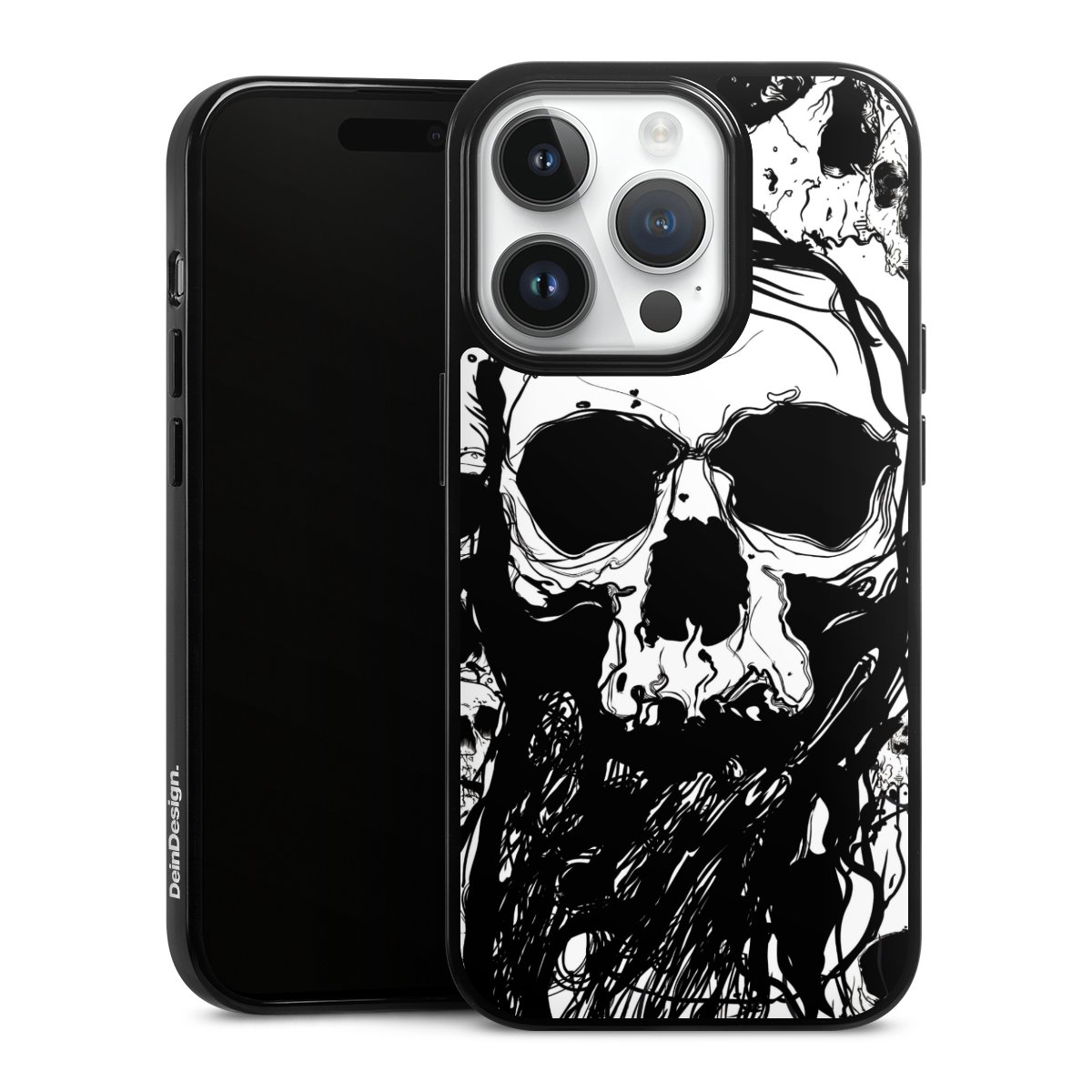 iPhone 14 Pro Handy Silikon Hülle Case schwarz Handyhülle Totenkopf Halloween