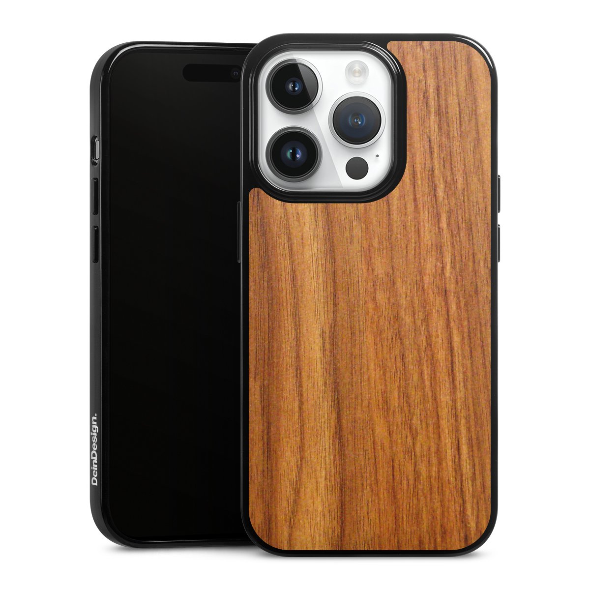 iPhone 14 Pro Handy Silikon Hülle Case schwarz Handyhülle Wood Larch Wooden Look