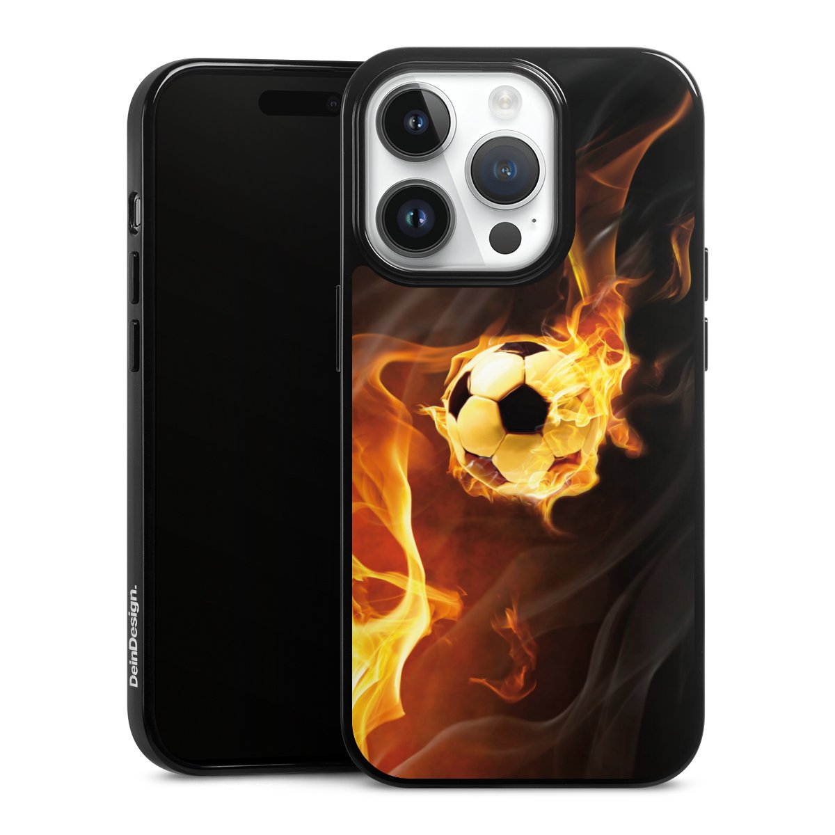 iPhone 14 Pro Handy Silikon Hülle Case schwarz Handyhülle Ball Fire Soccer