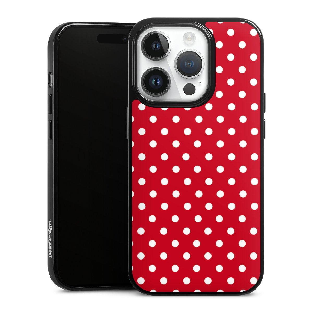 iPhone 14 Pro Handy Silikon Hülle Case schwarz Handyhülle Points Polka Dots Retro