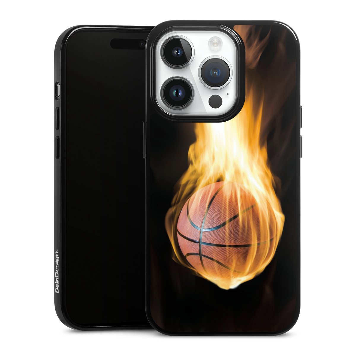 iPhone 14 Pro Handy Silikon Hülle Case schwarz Handyhülle Basketball Sports Fire