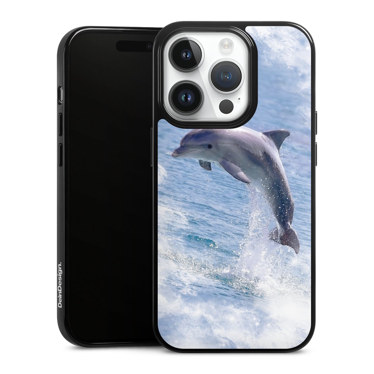 iPhone 14 Pro Handy Silikon Hülle Case schwarz Handyhülle Dolphin Ocean Wale