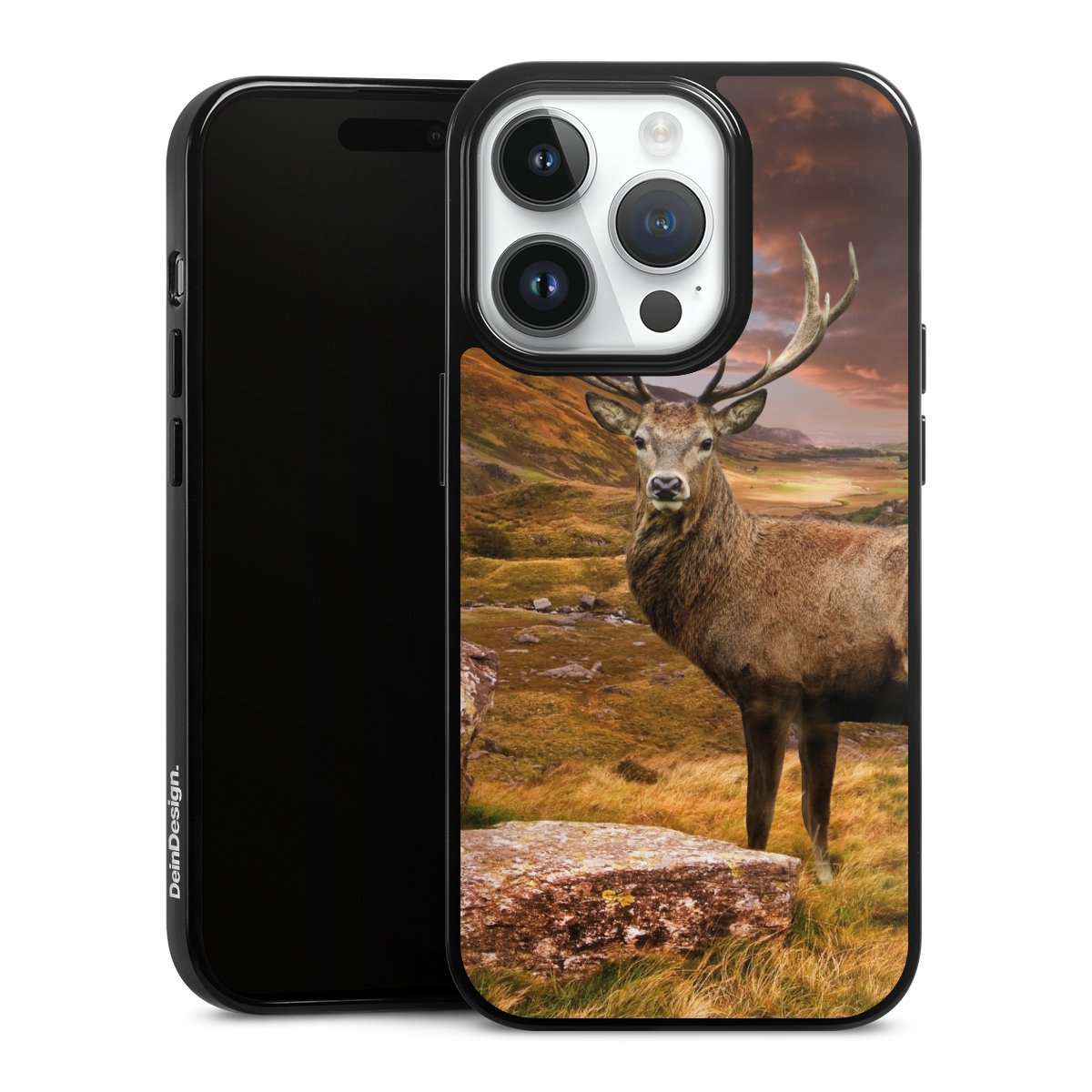 iPhone 14 Pro Handy Silikon Hülle Case schwarz Handyhülle Meadow Mountain Deer