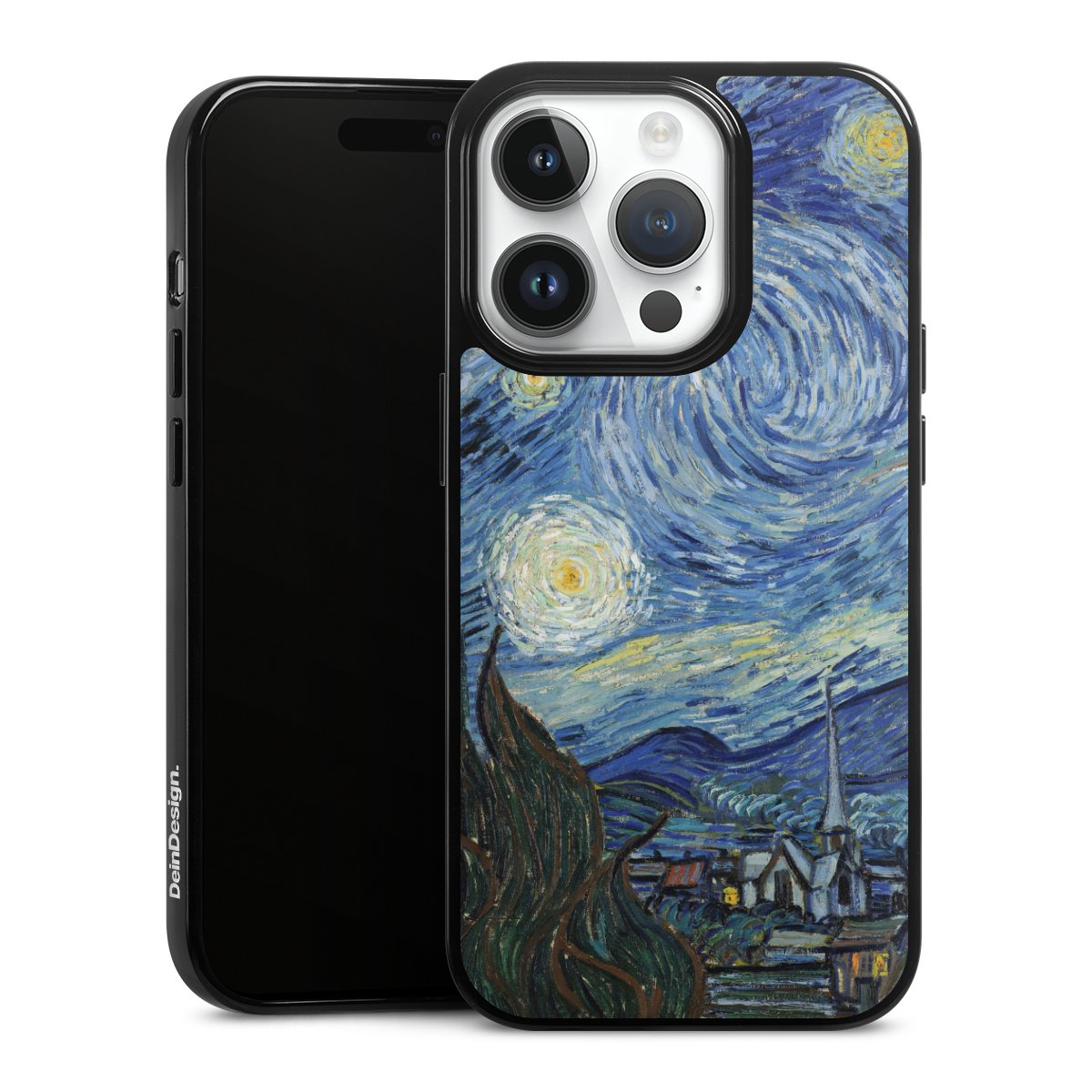 iPhone 14 Pro Handy Silikon Hülle Case schwarz Handyhülle The Starry Night Kunst Vincent Van Gogh