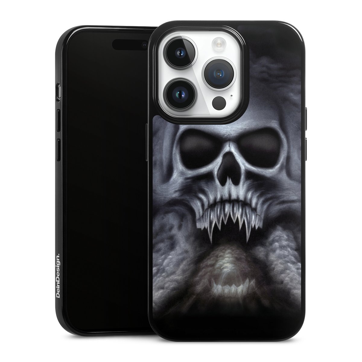 iPhone 14 Pro Handy Silikon Hülle Case schwarz Handyhülle Totenkopf Skull