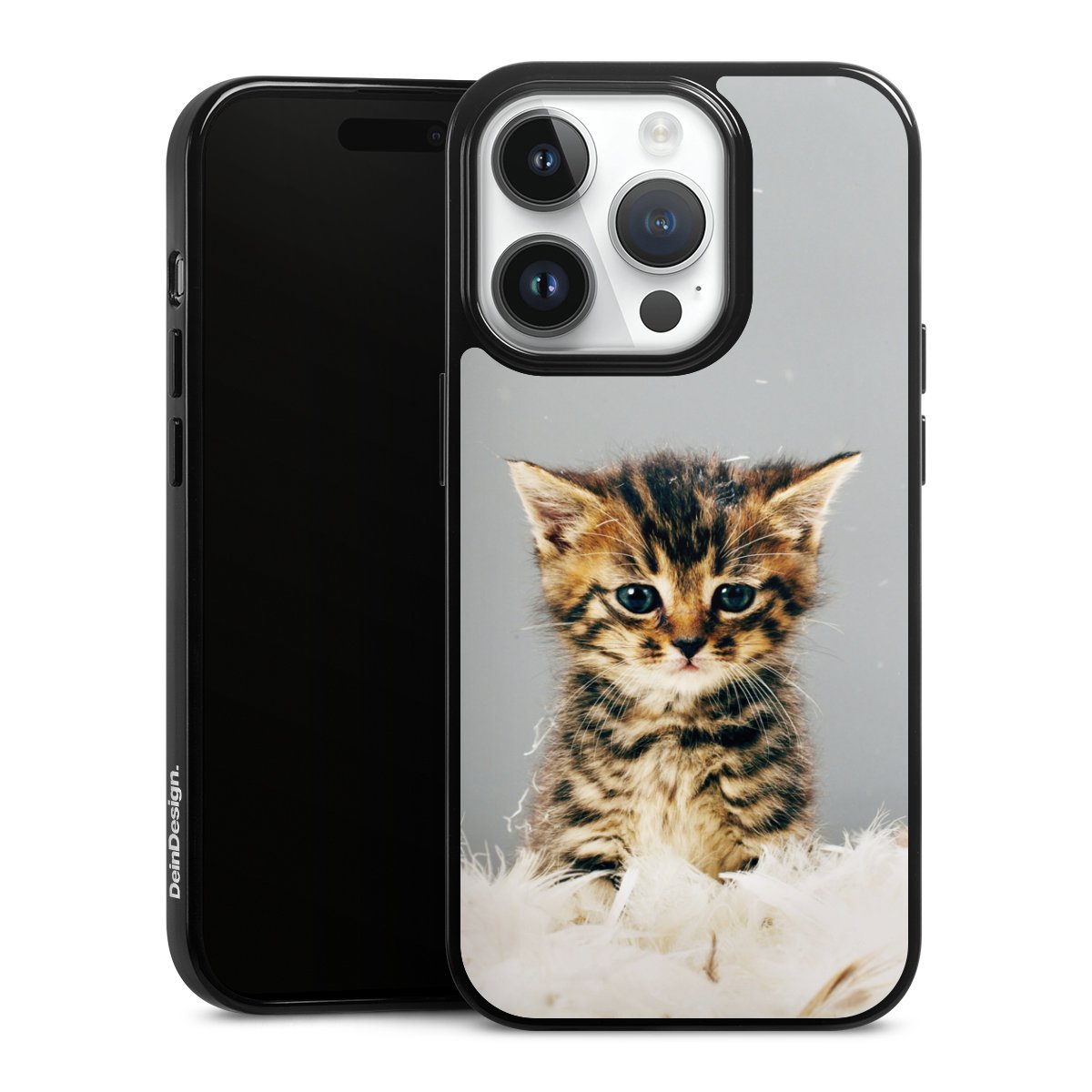 iPhone 14 Pro Handy Silikon Hülle Case schwarz Handyhülle Cat Feather Pet