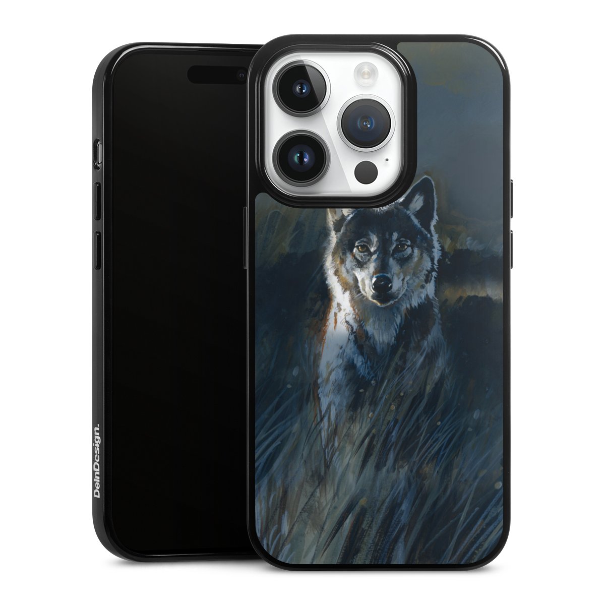 iPhone 14 Pro Handy Silikon Hülle Case schwarz Handyhülle Nature Wolf Painting