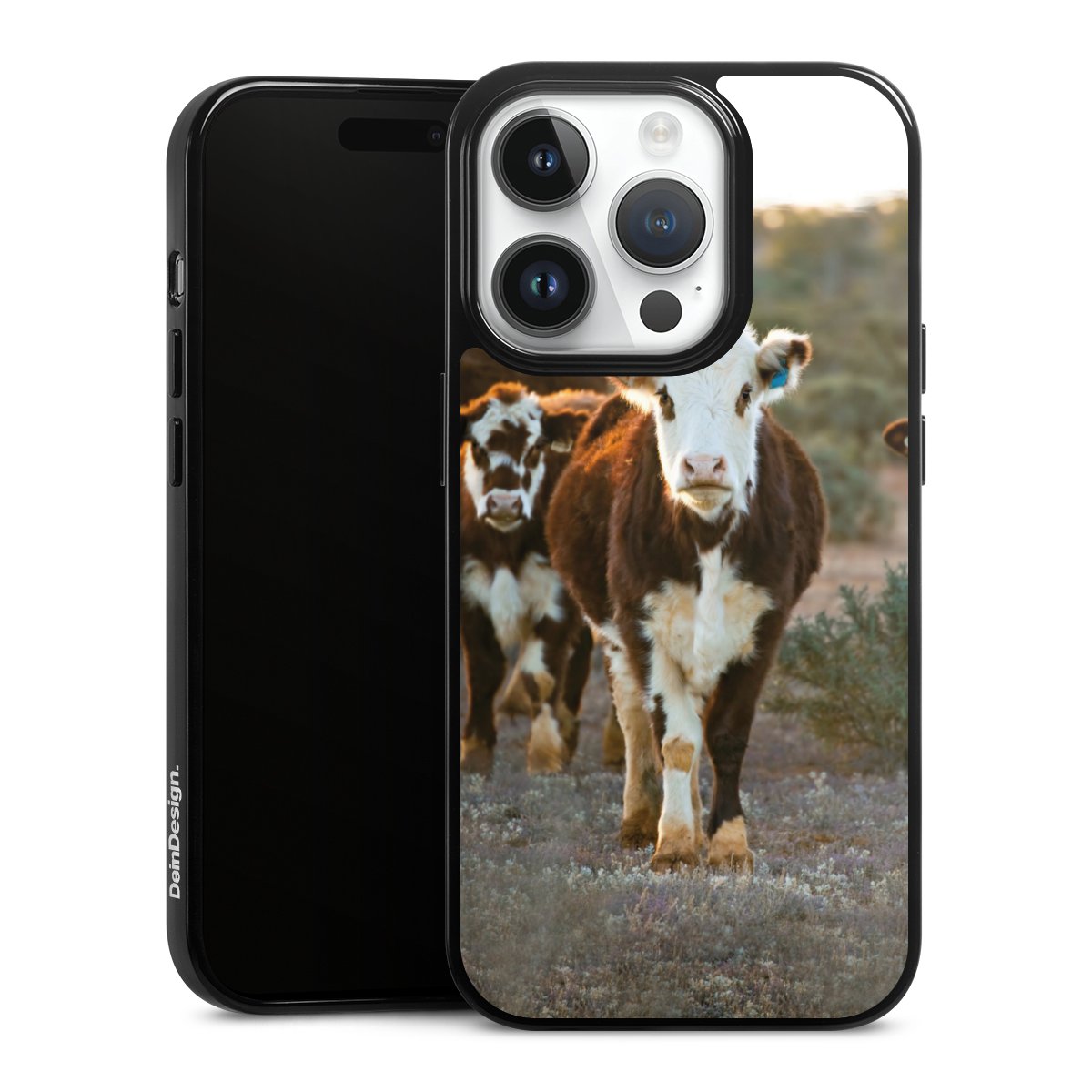 iPhone 14 Pro Handy Silikon Hülle Case schwarz Handyhülle Cow Farmer Calf