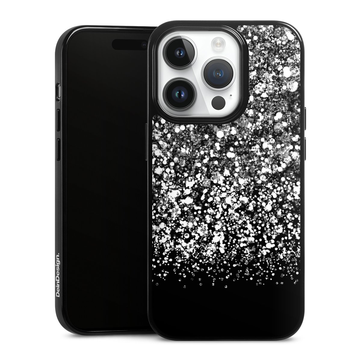 iPhone 14 Pro Handy Silikon Hülle Case schwarz Handyhülle Glitzer Snowflake Muster