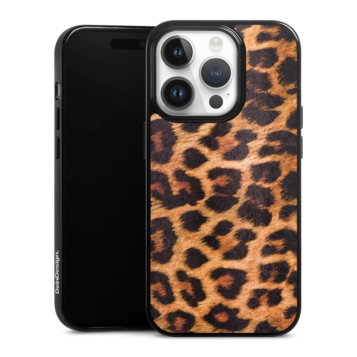 iPhone 14 Pro Handy Silikon Hülle Case schwarz Handyhülle Animal Print Leopard Fur