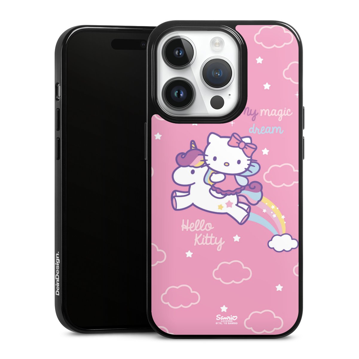 iPhone 14 Pro Handy Silikon Hülle Case schwarz Handyhülle Einhorn Official Licensed Product Hello Kitty