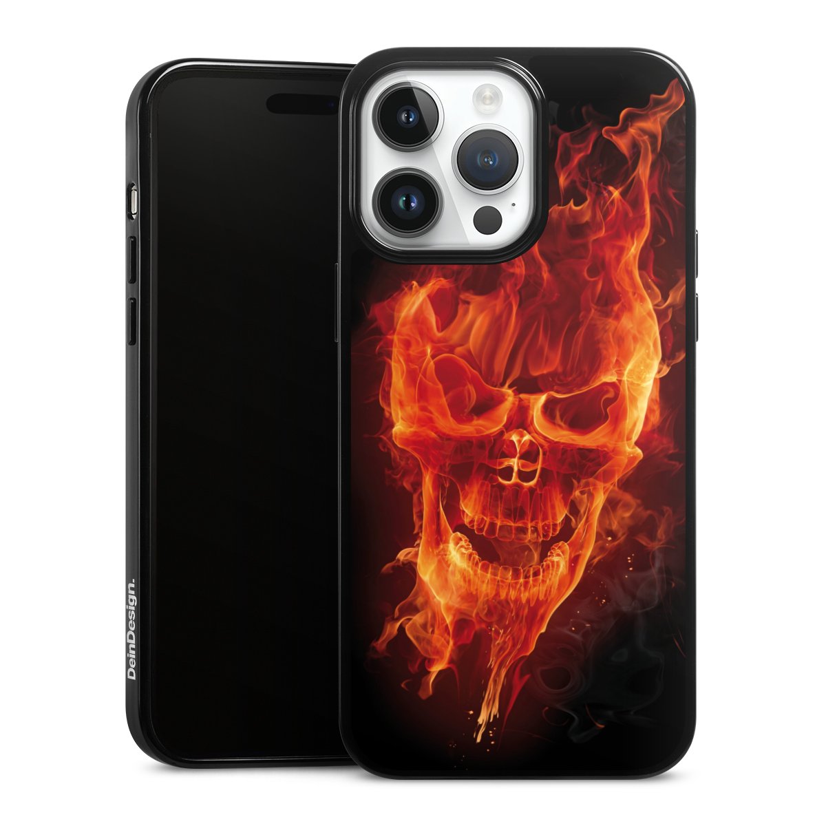 iPhone 14 Pro Max Handy Silikon Hülle Case schwarz Handyhülle Totenkopf Skull Fire