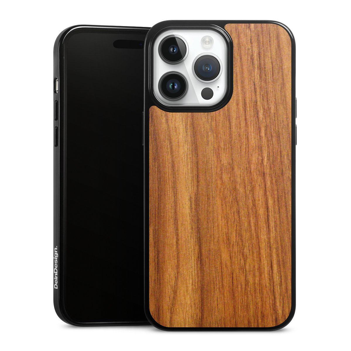 iPhone 14 Pro Max Handy Silikon Hülle Case schwarz Handyhülle Wood Larch Wooden Look