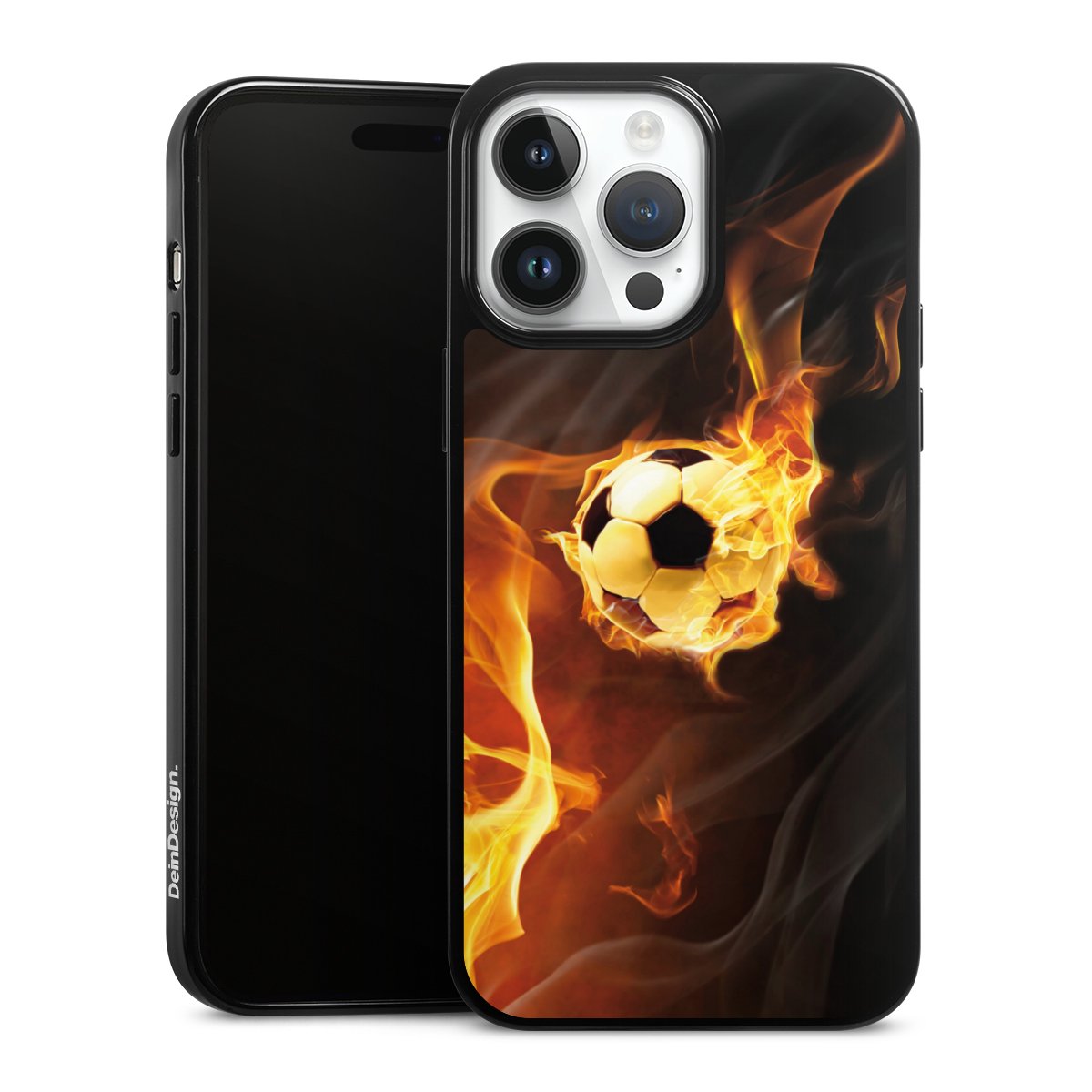 iPhone 14 Pro Max Handy Silikon Hülle Case schwarz Handyhülle Ball Fire Soccer