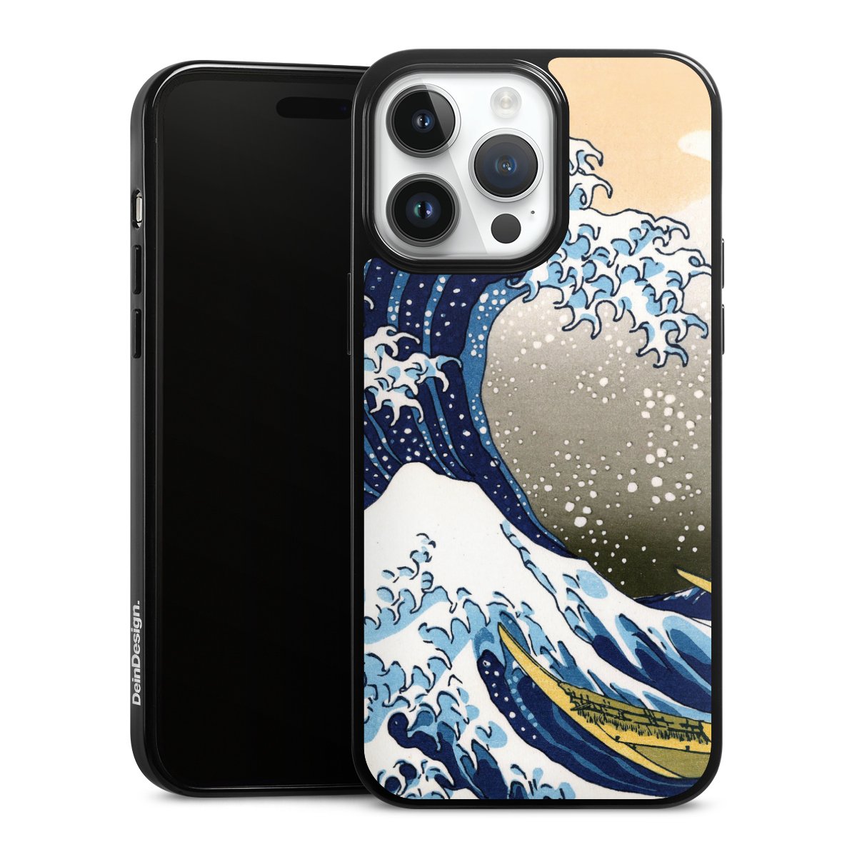 iPhone 14 Pro Max Handy Silikon Hülle Case schwarz Handyhülle Kunst Katsushika Hokusai Die Große Welle Vor Kanagawa