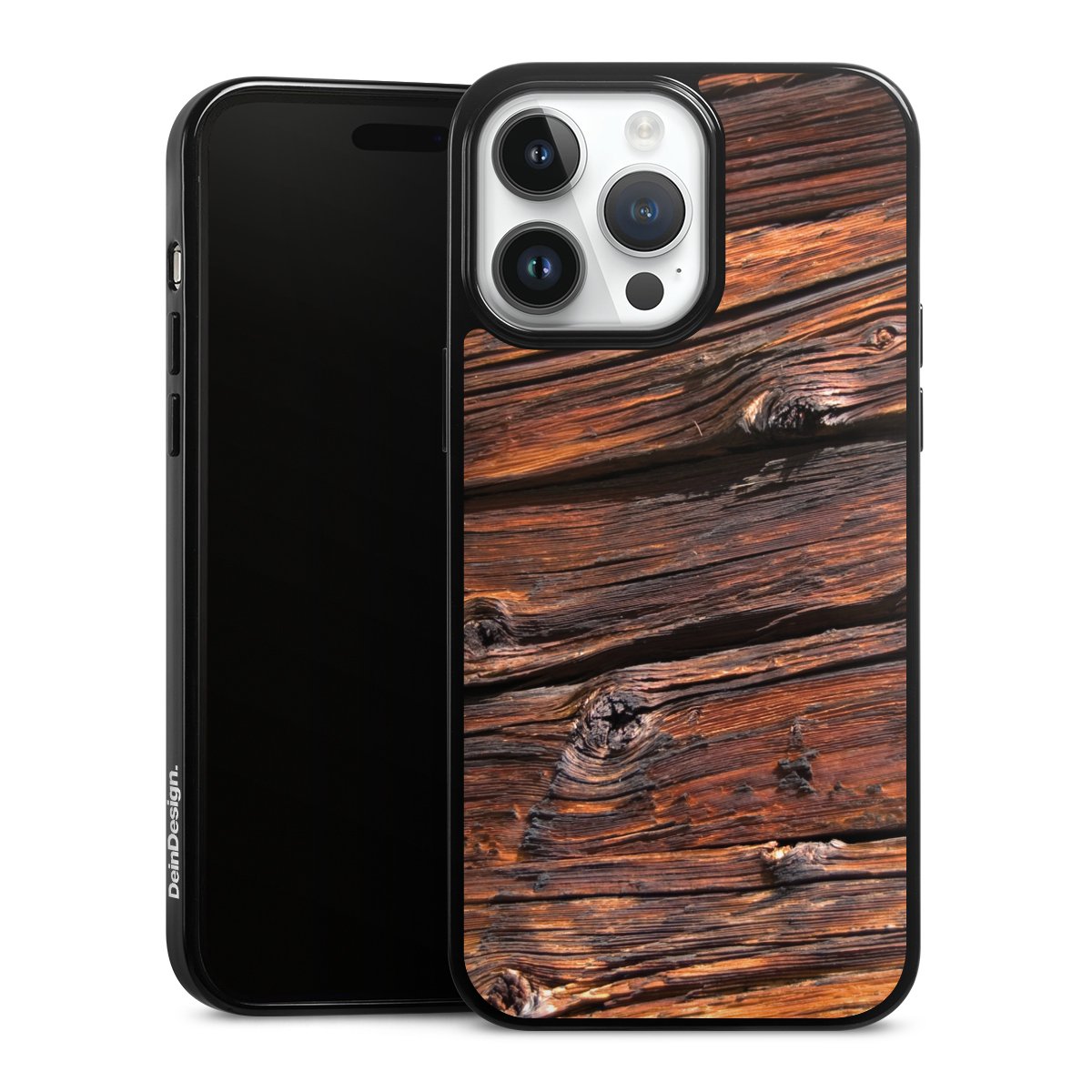 iPhone 14 Pro Max Handy Silikon Hülle Case schwarz Handyhülle Beams Wooden Look Wood