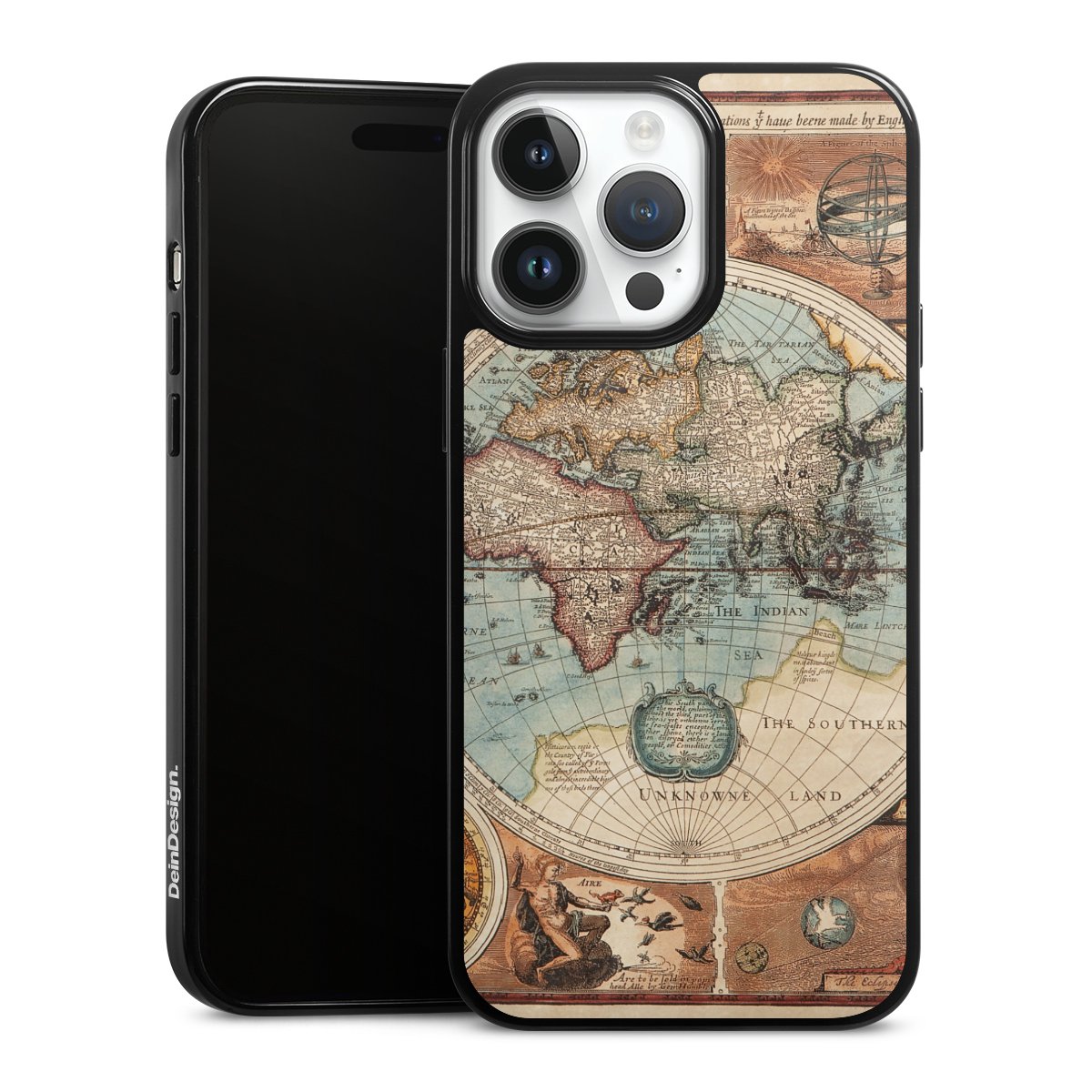 iPhone 14 Pro Max Handy Silikon Hülle Case schwarz Handyhülle World Map Vintage Map