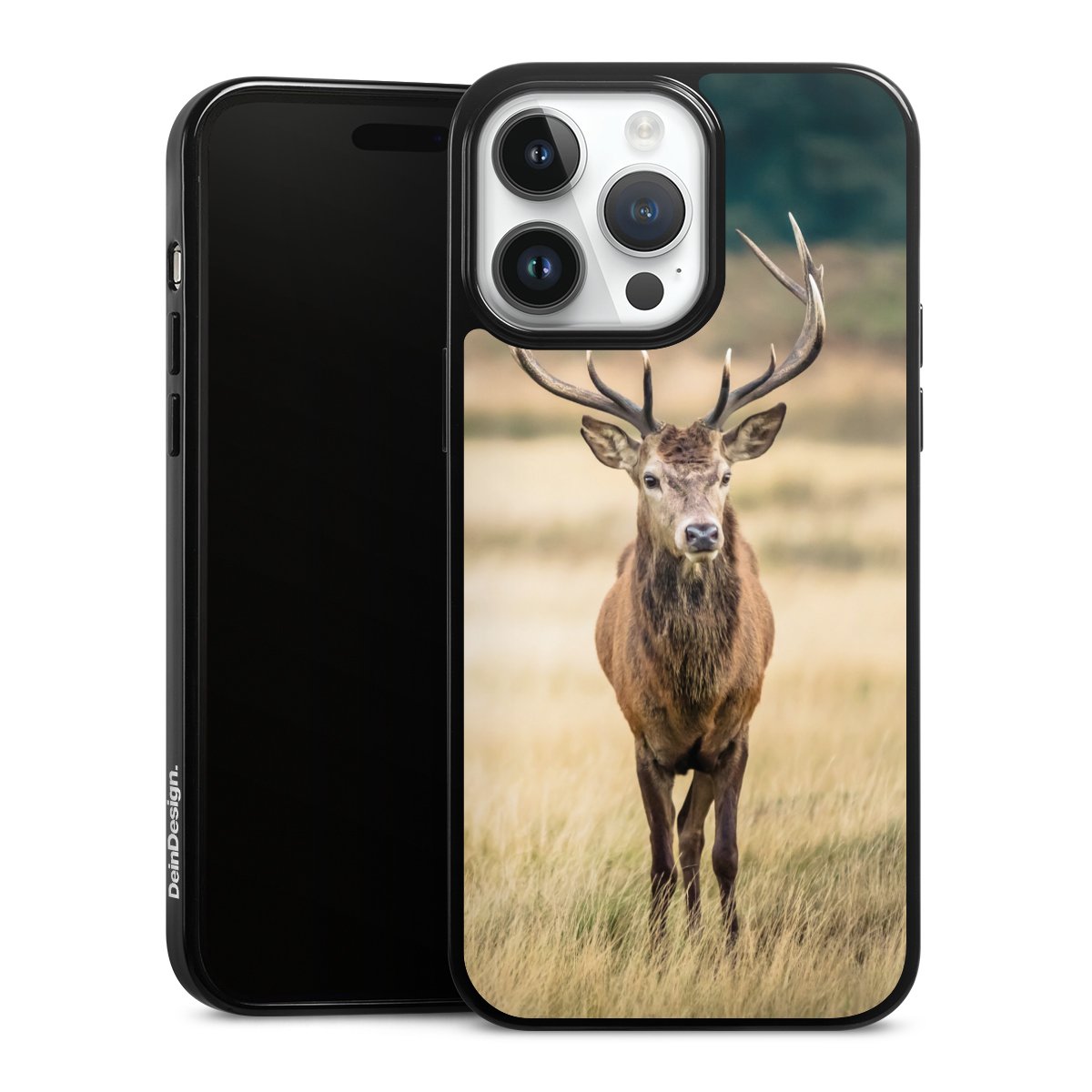 iPhone 14 Pro Max Handy Silikon Hülle Case schwarz Handyhülle Deer Meadow Forrest