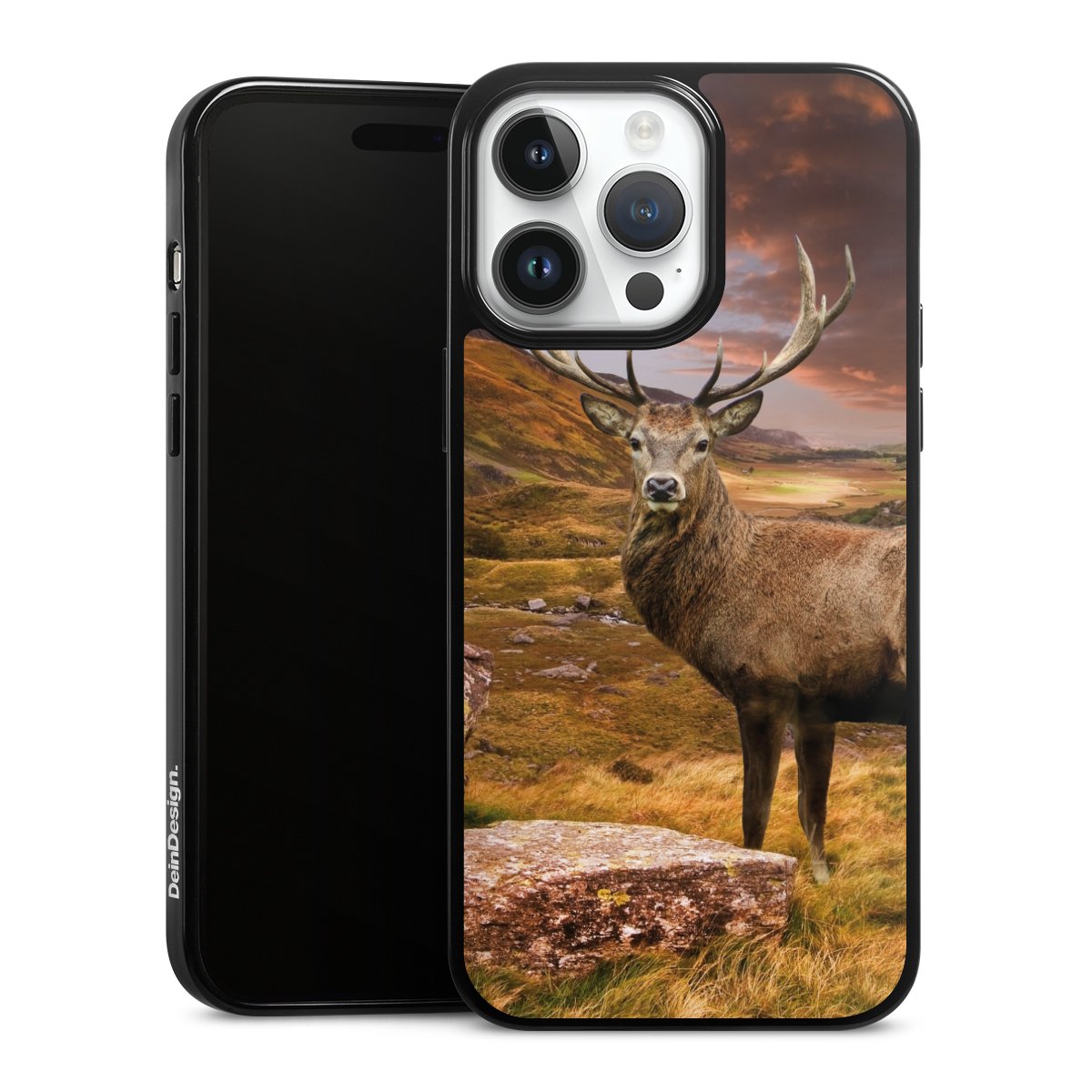 iPhone 14 Pro Max Handy Silikon Hülle Case schwarz Handyhülle Meadow Mountain Deer