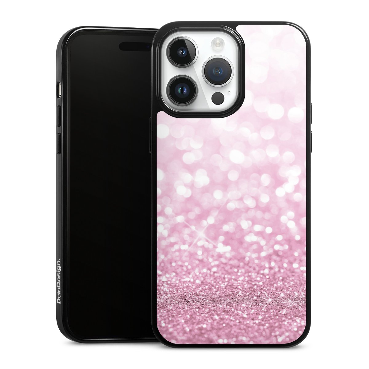 iPhone 14 Pro Max Handy Silikon Hülle Case schwarz Handyhülle Glitzer Pink Shine