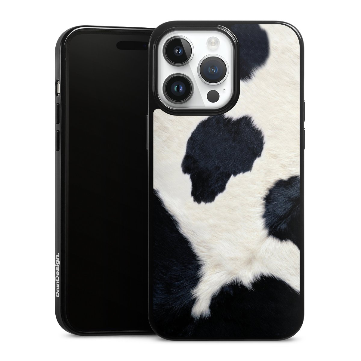 iPhone 14 Pro Max Handy Silikon Hülle Case schwarz Handyhülle Animal Look Animal Print Cow Skin