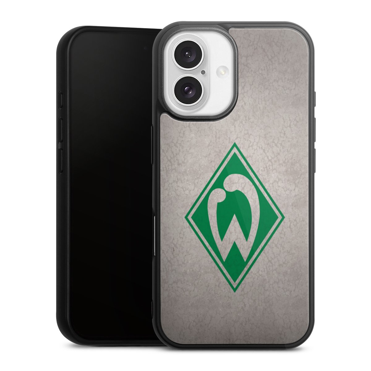 iPhone 16 Handy Gallery Case Handyhülle 9H Gehärtetes Glas Rückseite Hülle Sv Werder Bremen Concrete Official Licensed Product Gallery Case