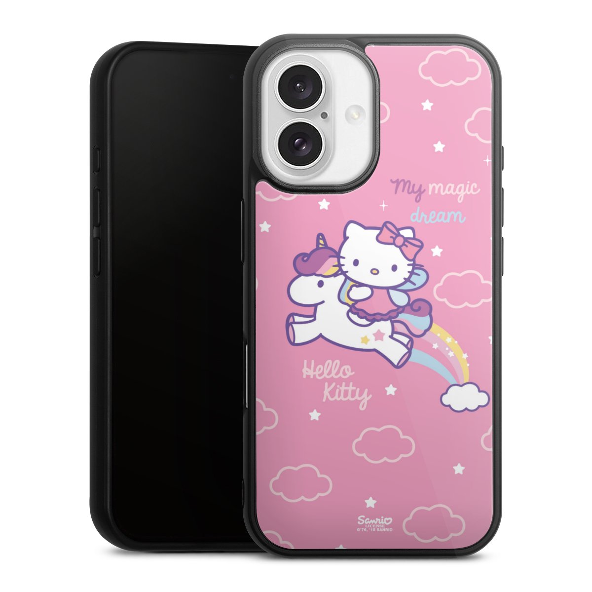 iPhone 16 Handy Gallery Case Handyhülle 9H Gehärtetes Glas Rückseite Hülle Einhorn Official Licensed Product Hello Kitty Gallery Case