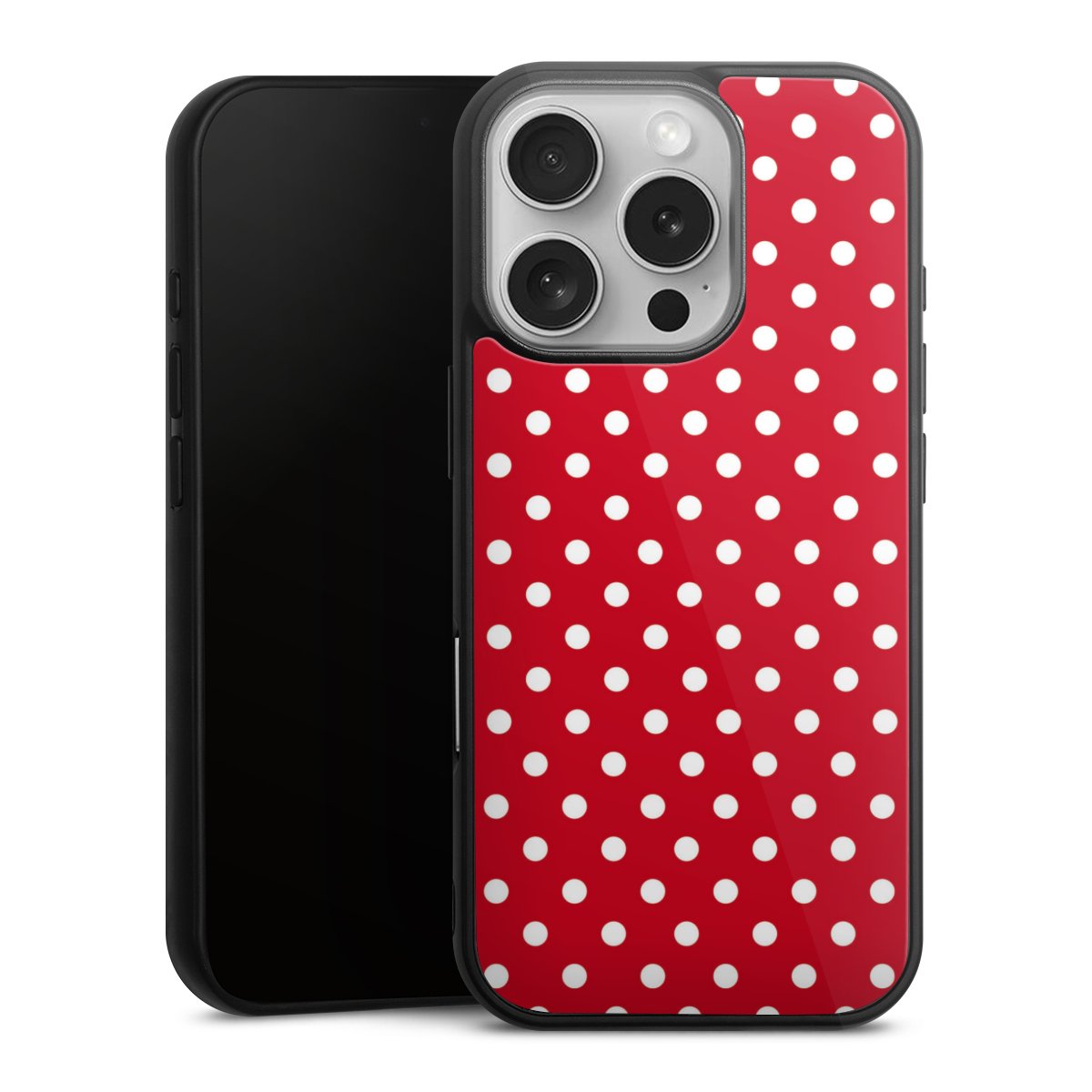 iPhone 16 Pro Handy Gallery Case Handyhülle 9H Gehärtetes Glas Rückseite Hülle Points Polka Dots Retro Gallery Case