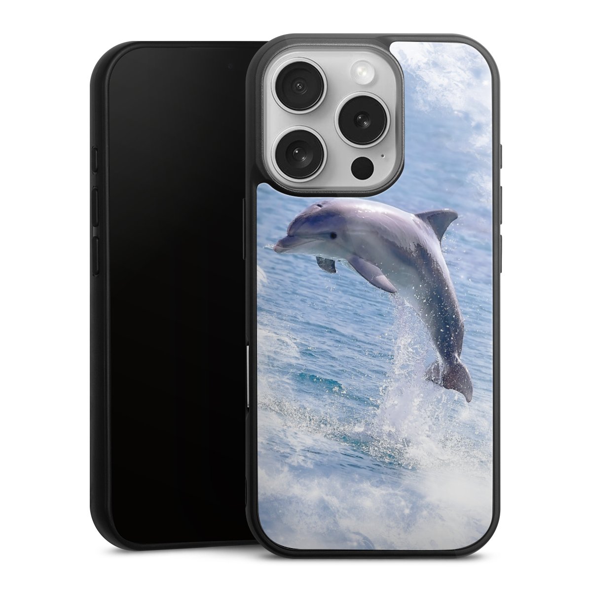 iPhone 16 Pro Handy Gallery Case Handyhülle 9H Gehärtetes Glas Rückseite Hülle Dolphin Ocean Wale Gallery Case