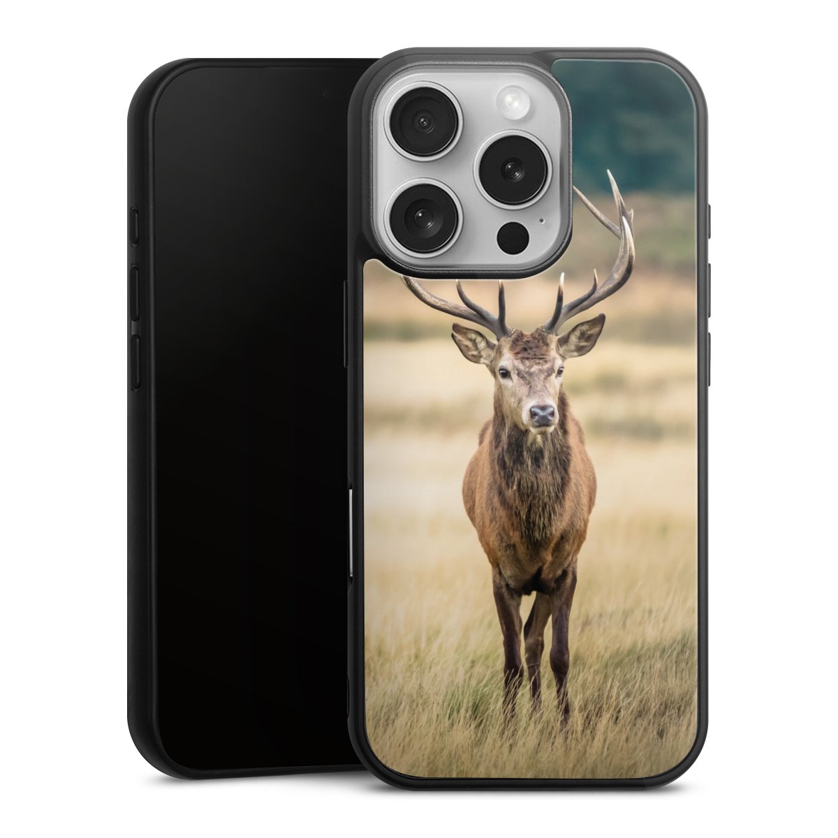 iPhone 16 Pro Handy Gallery Case Handyhülle 9H Gehärtetes Glas Rückseite Hülle Deer Meadow Forrest Gallery Case