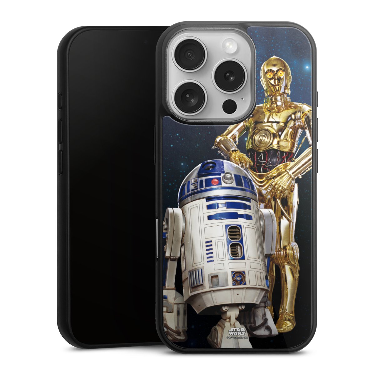 iPhone 16 Pro Handy Gallery Case Handyhülle 9H Gehärtetes Glas Rückseite Hülle Weltall Star Wars R2d2 Gallery Case