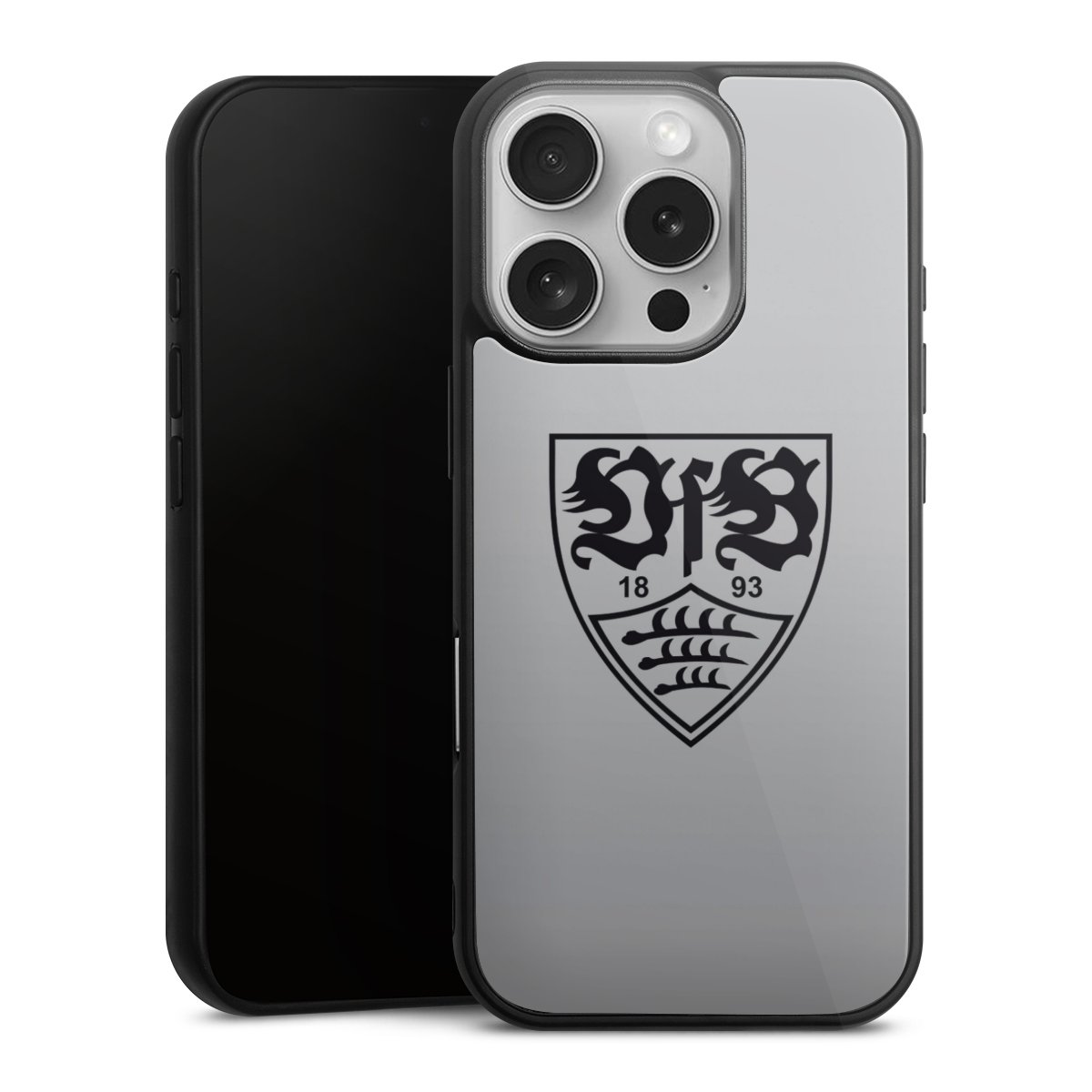 iPhone 16 Pro Handy Gallery Case Handyhülle 9H Gehärtetes Glas Rückseite Hülle Logo Vfb Stuttgart Official Licensed Product Gallery Case