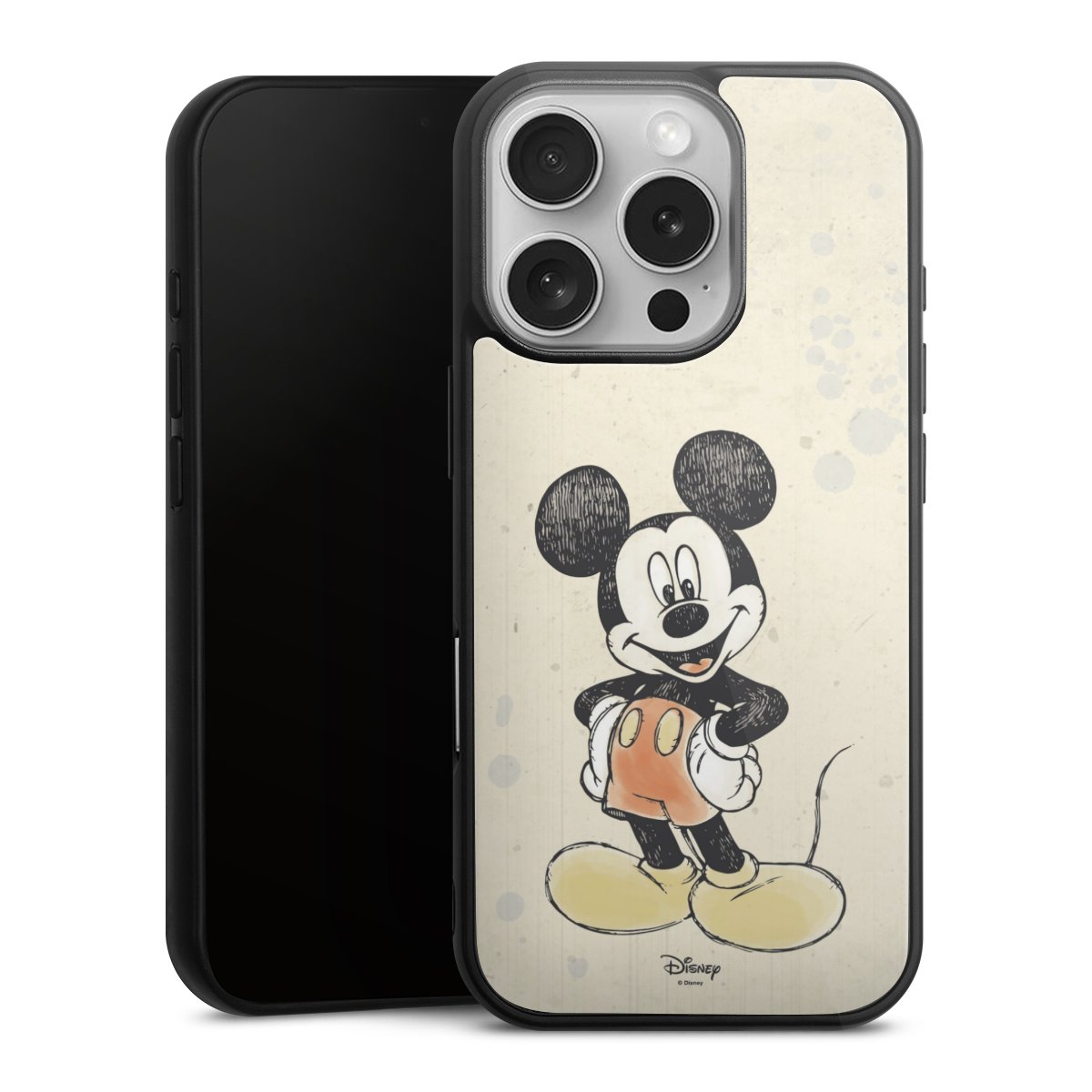 iPhone 16 Pro Handy Gallery Case Handyhülle 9H Gehärtetes Glas Rückseite Hülle Water Colour Mickey & Minnie Mouse Official Licensed Product Gallery Case