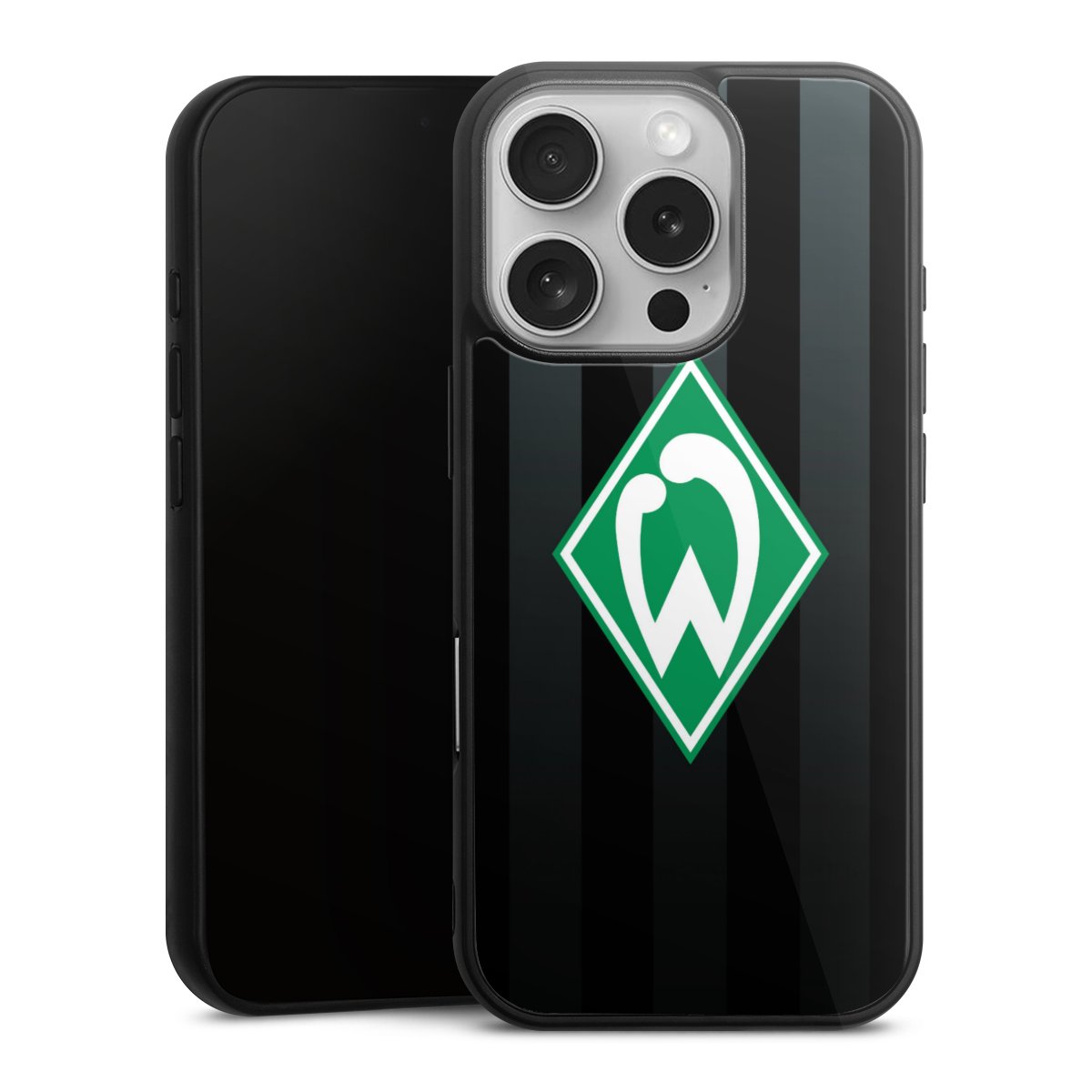 iPhone 16 Pro Handy Gallery Case Handyhülle 9H Gehärtetes Glas Rückseite Hülle Stripes Sv Werder Bremen Official Licensed Product Gallery Case