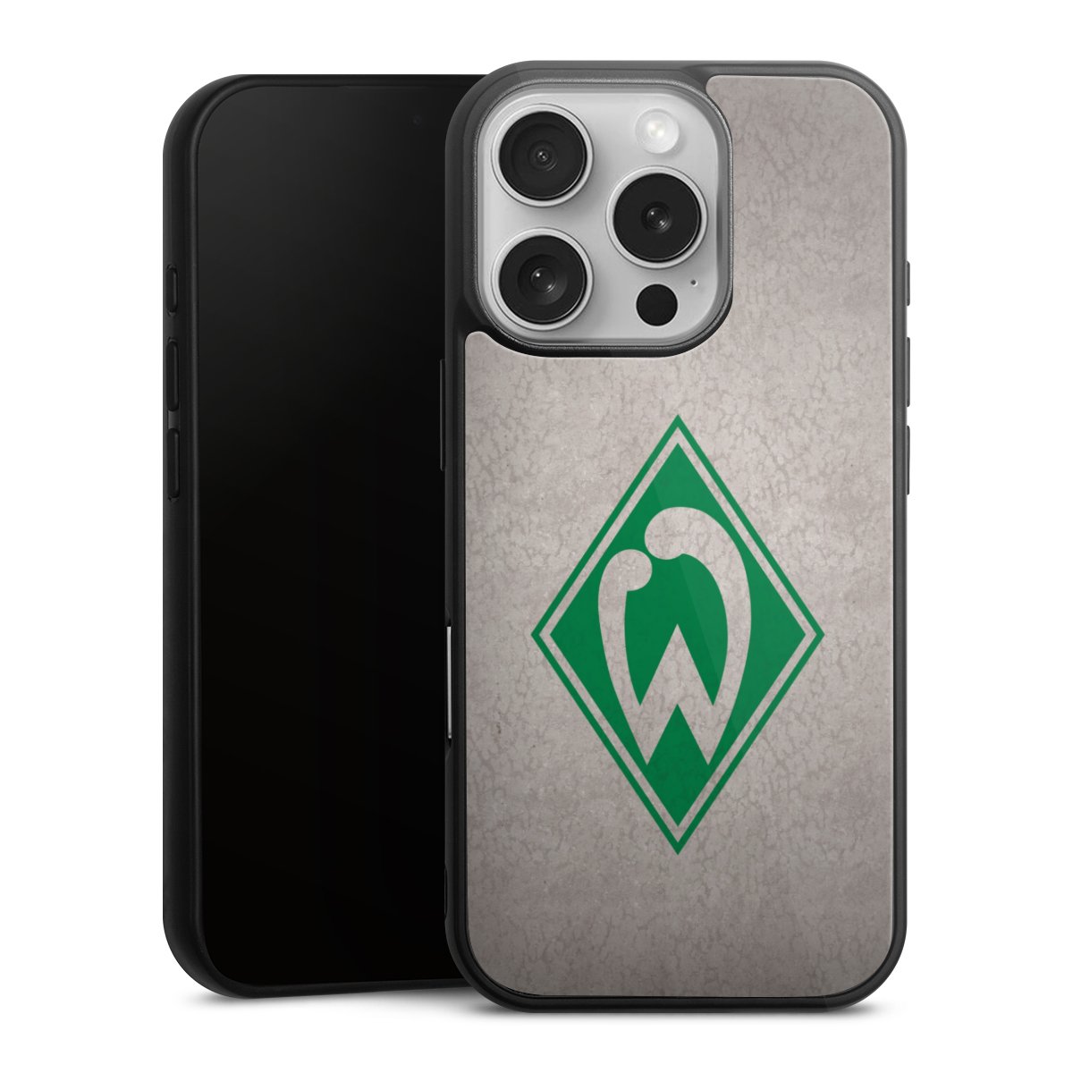 iPhone 16 Pro Handy Gallery Case Handyhülle 9H Gehärtetes Glas Rückseite Hülle Sv Werder Bremen Concrete Official Licensed Product Gallery Case