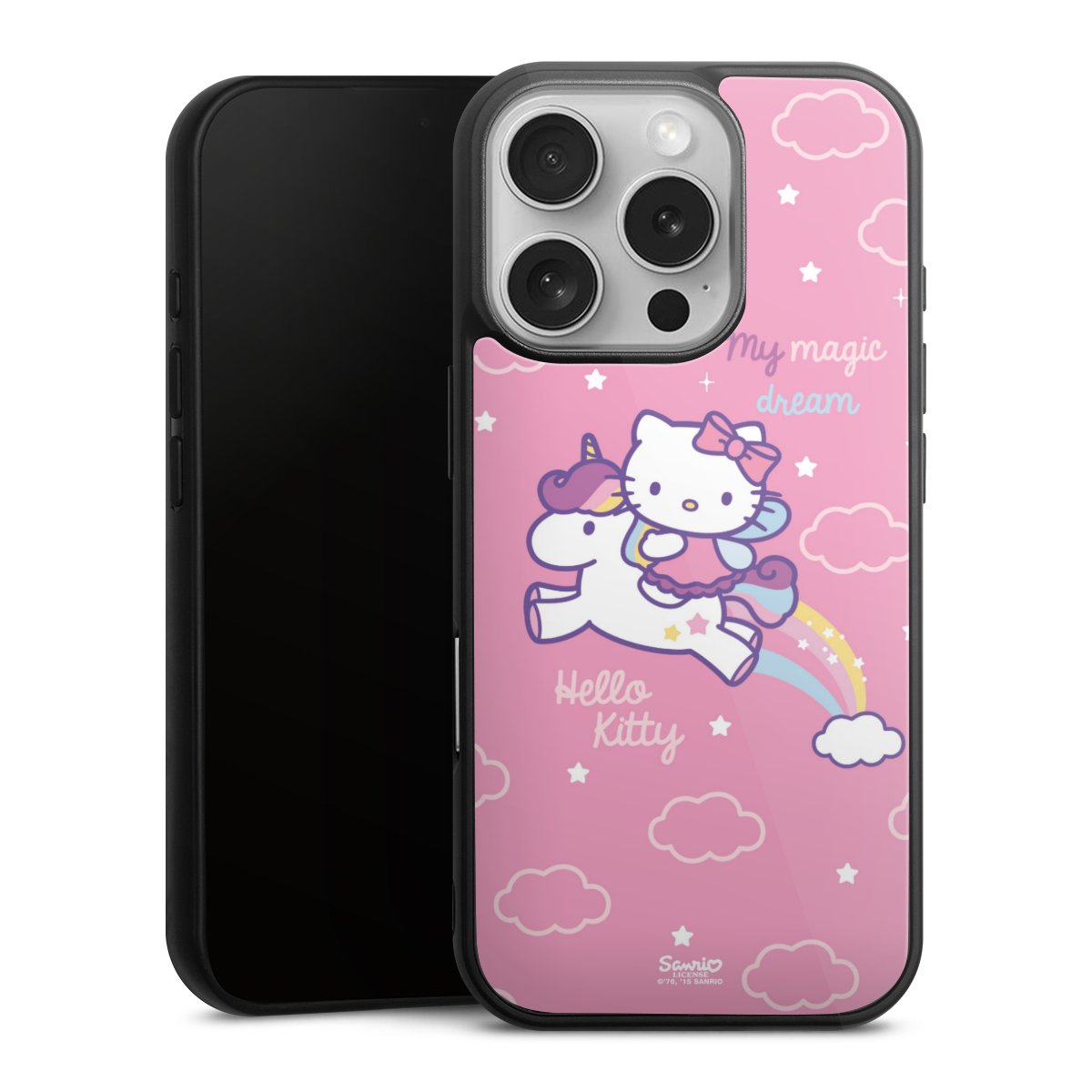 iPhone 16 Pro Handy Gallery Case Handyhülle 9H Gehärtetes Glas Rückseite Hülle Einhorn Official Licensed Product Hello Kitty Gallery Case