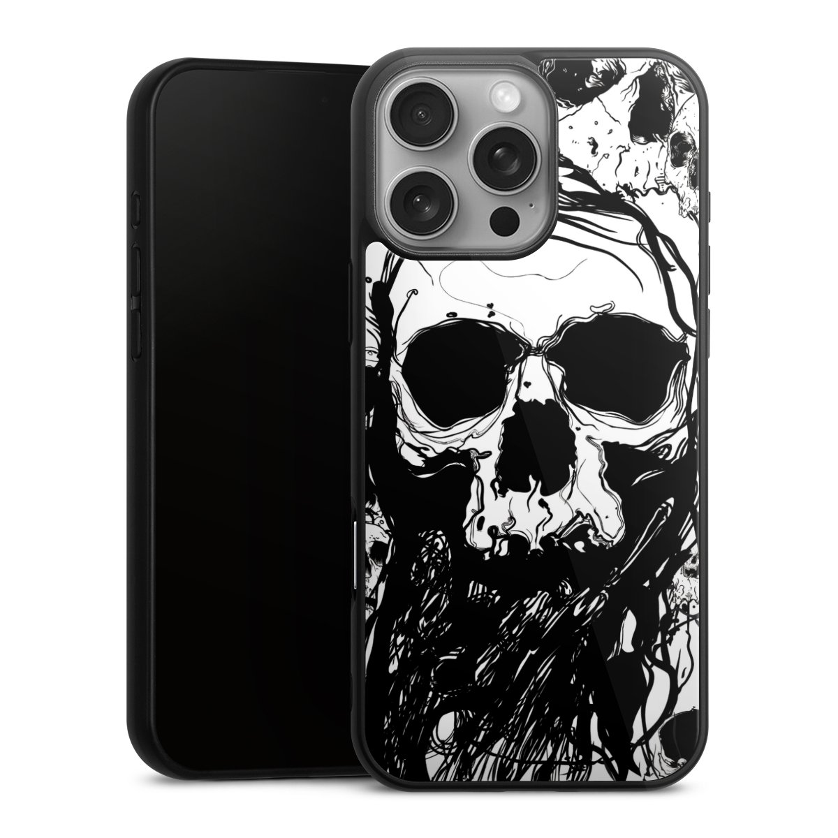 iPhone 16 Pro Max Handy Gallery Case Handyhülle 9H Gehärtetes Glas Rückseite Hülle Totenkopf Halloween Gallery Case