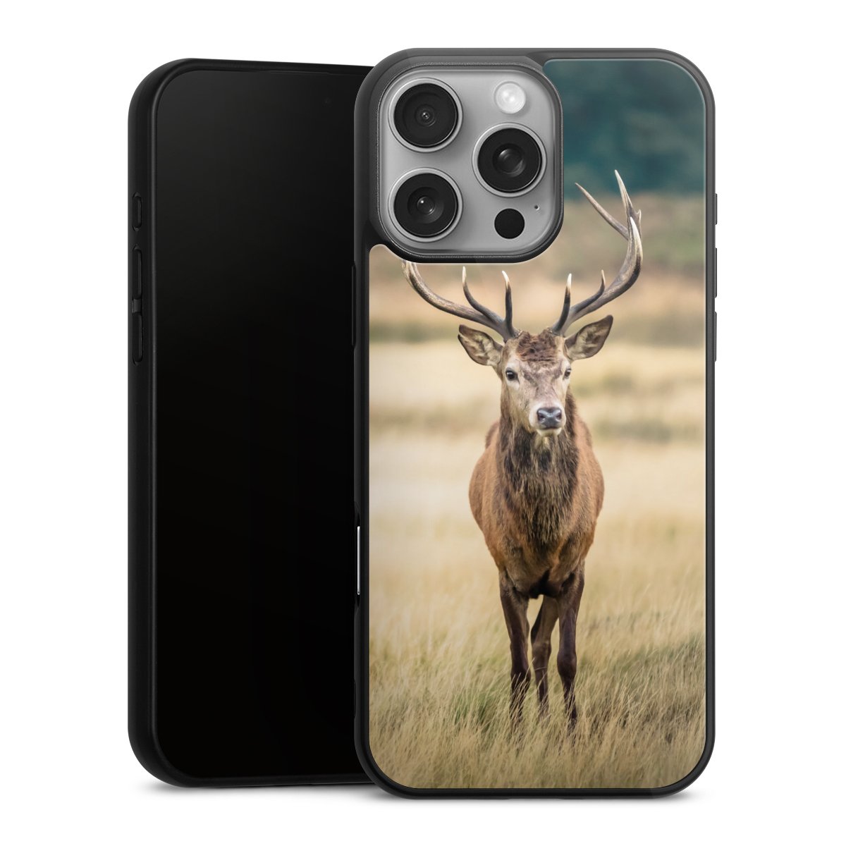 iPhone 16 Pro Max Handy Gallery Case Handyhülle 9H Gehärtetes Glas Rückseite Hülle Deer Meadow Forrest Gallery Case