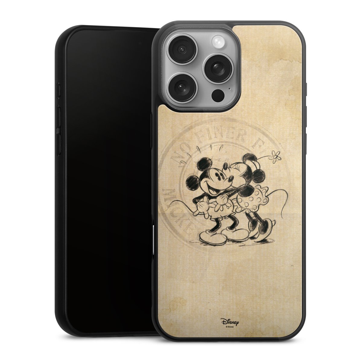 iPhone 16 Pro Max Handy Gallery Case Handyhülle 9H Gehärtetes Glas Rückseite Hülle Mickey Mouse Vintage Minnie Mouse Gallery Case