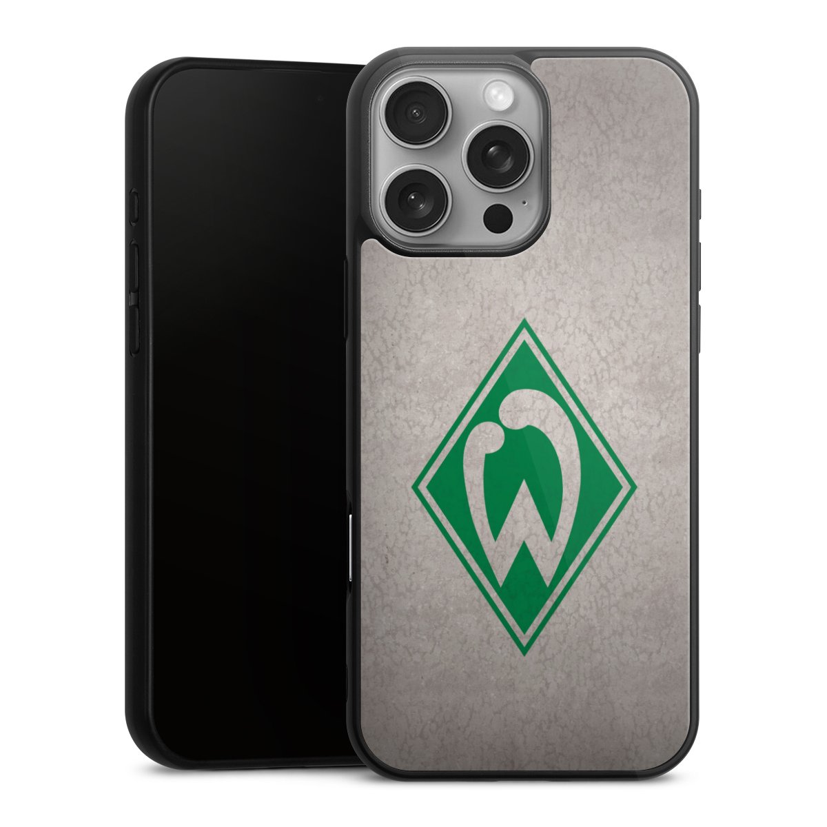 iPhone 16 Pro Max Handy Gallery Case Handyhülle 9H Gehärtetes Glas Rückseite Hülle Sv Werder Bremen Concrete Official Licensed Product Gallery Case