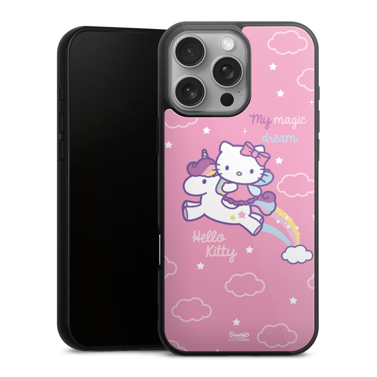 iPhone 16 Pro Max Handy Gallery Case Handyhülle 9H Gehärtetes Glas Rückseite Hülle Einhorn Official Licensed Product Hello Kitty Gallery Case