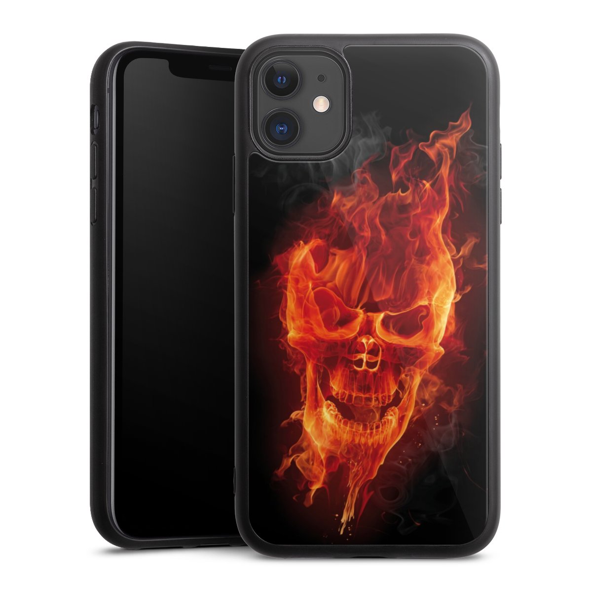 iPhone 11 Handy Gallery Case Handyhülle 9H Gehärtetes Glas Rückseite Hülle Totenkopf Skull Fire Gallery Case